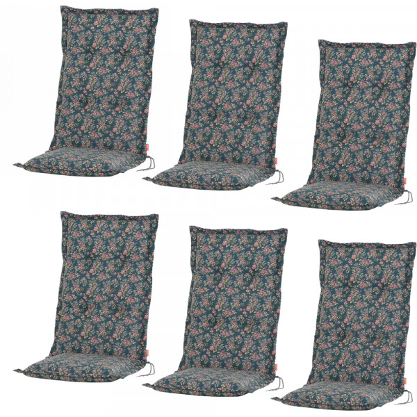 SIENA GARDEN Xora Sesselauflagen SET 6-teilig Blume petrol 120 cm